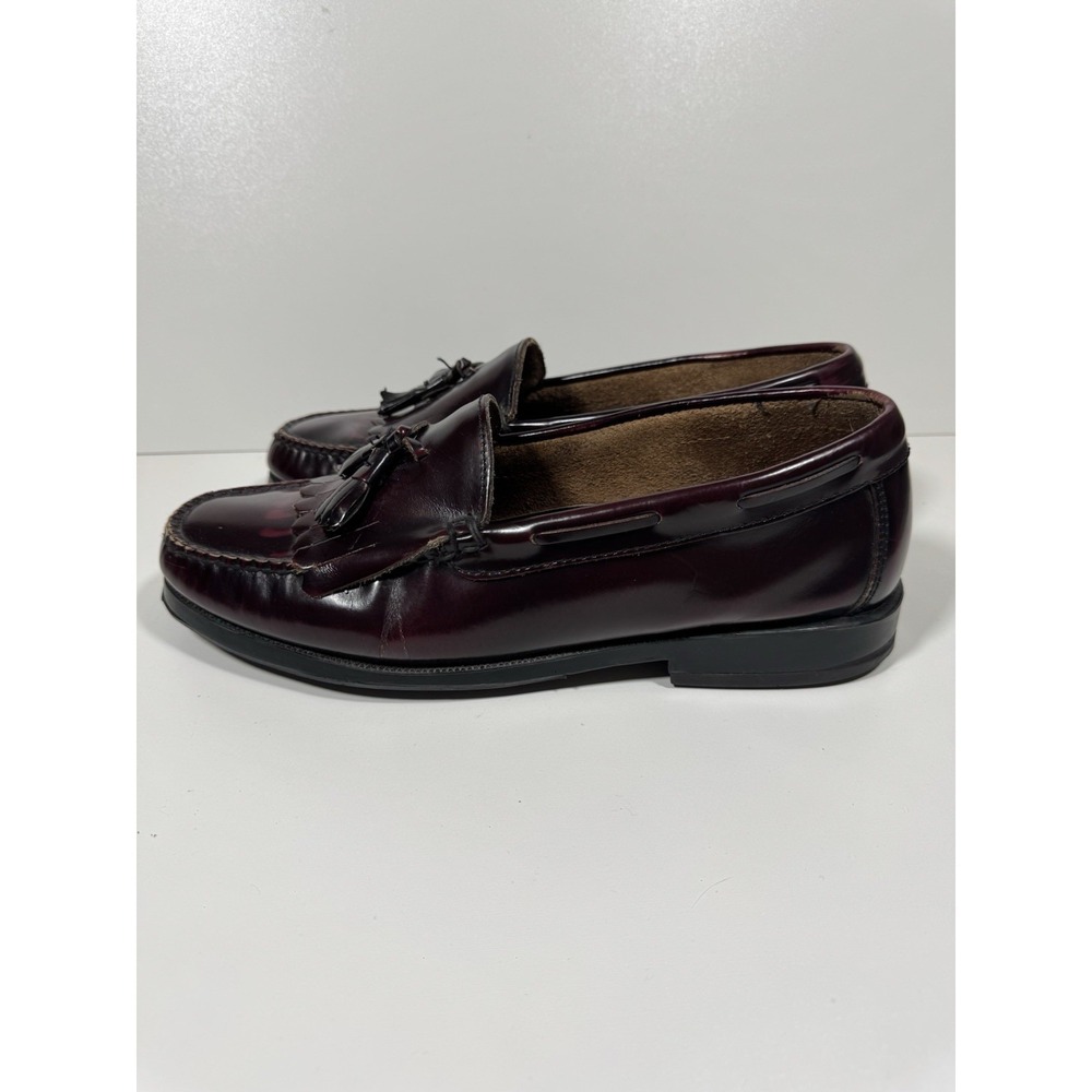 Bass Kiltie Tassel Loafers Men's 11 W Wide Burgundy Oxblood Leather Preppy Vtg